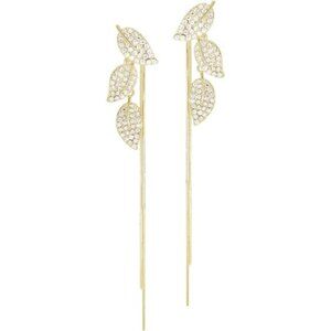 Long Gold Threader Tassel Earrings Dainty Rhinestone Crystal Butterfly Heart